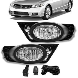 Fog Lights Assembly Replacement for 2009 2010 2011 Honda Civic Sedan, Front Bumper Driving Fog Lamps with Wire Harness