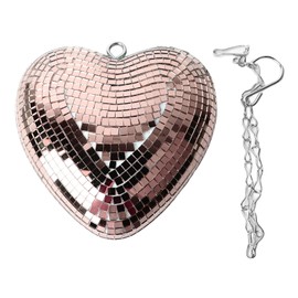 Heart Shaped Mirror Ball Shiny Decorative Reflective Mirror Ball Ornament with Hook Chain for Party KTV Bar Rose Gold