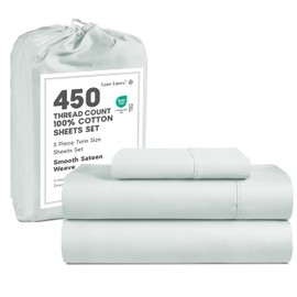 LANE LINEN Twin Sheets Set - 450 Thread Count 100% Cotton 3 Pc Twin Bed Sheets, Luxurious Satin Bedding, Breathable and Cotton Sheets - Ballad Blue