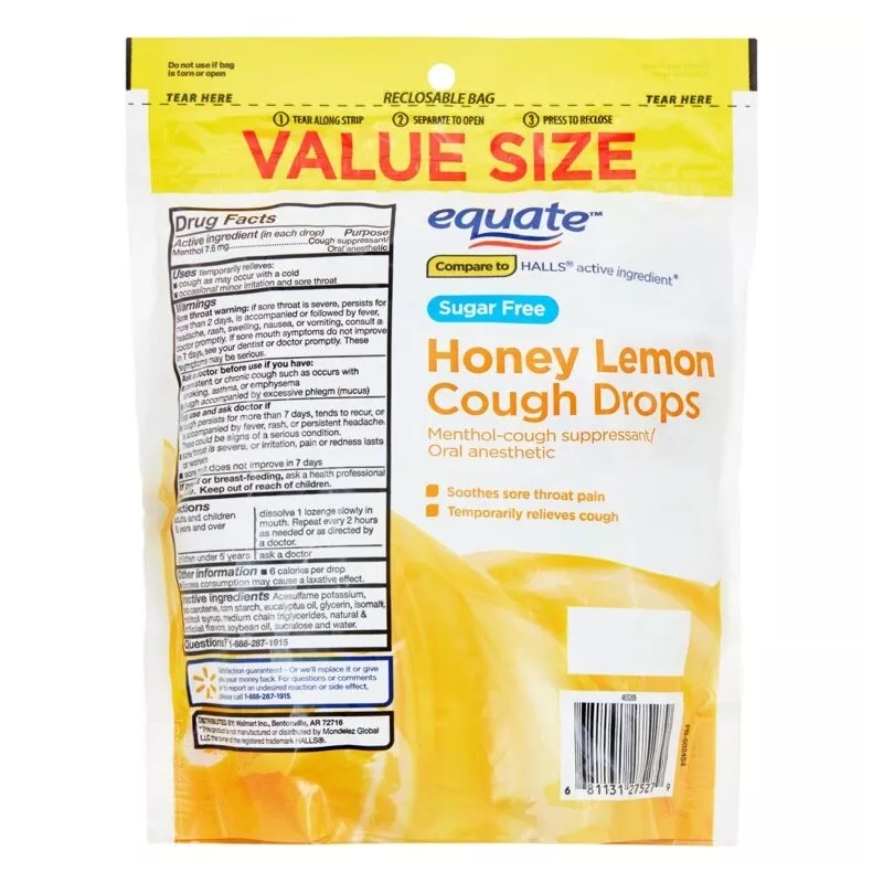 Equate Sugar Free Honey Lemon Cough Drops Value Size with