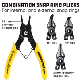 Powerbuilt Snap Ring Pliers Set, 4 interchangeable Heads, Straight, 45°, and 90° - 648598