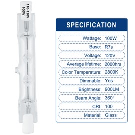 R7S Halogen Bulb 100W 120V 78mm Dimmable J78 T3 J Type Double Ended Floodlight Bulb for Work, Security, Landscape Lights, Floor Lamps 900lm Warm White 2800K (Pack of 5)