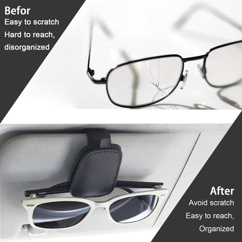 Magnetic Leather Car Sunglasses Holder, Eyeglass Hanger Clip for Sun