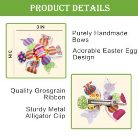 IKOLA Easter Egg Hair Bows 3 Inch Hair Bow Clips Handmade Ribbon Bows Alligator Clips Easter Spring Hair Accessories for Girls Kids Teens