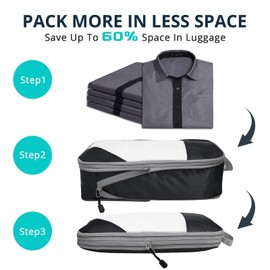 NICOSHOW 6 Set Compression Packing Cubes, Compressible Travel Packing Cubes Travel Essentials, Luggage Organizers for Carry-on Suitcase, Black