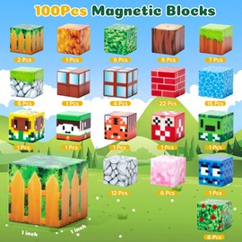 Magnetic Blocks, 100 PCS Magnetic Building Blocks, Forest Theme 1-Inch STEM Constructions Magnet Blocks for Boys Girls Ages 3+, Educational Sensory Stacking Toys for Kids Christmas Birthday Gifts