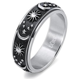 DURSI - Anillo giratorio para ansiedad con sol, luna y estrella, para hombres y mujeres, anillo giratorio de compromiso de acero inoxidable, 8 mm, 13, Metal, arenisca