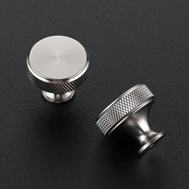JOY DECOR Paquete de 15 pomos de gabinete de cocina de acero inoxidable, tiradores de cajones sólidos y redondos con estrías, con un solo orificio, para muebles de gabinete, tiradores de cómoda en
