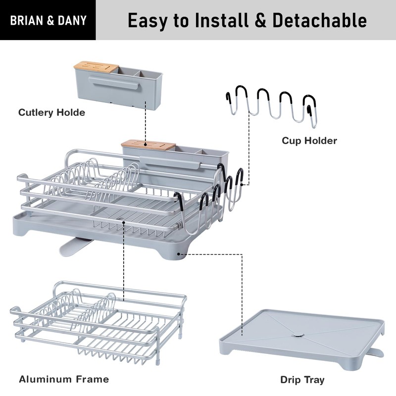 BRIAN & DANY Aluminum Dish Drying Rack, Dish Racks for