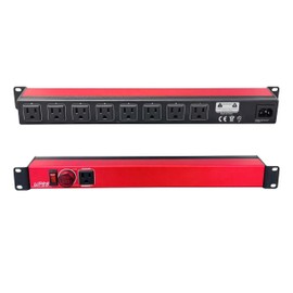 DMXNET 8-Port Power Strip, 1U Rack Mount PDU,with Overload Protector LED Switchs, Aluminum Metal Housing, 9 NEMA 5-15R Outlets, Copper Busbar Inside, 5FT 3x14AWG Power Cord（No Surge Protection）