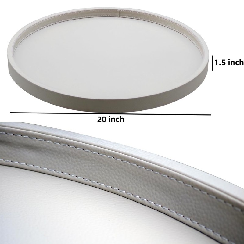 Galopgen 20-inch Round Ottoman Serving Tray - Textured PU Leather