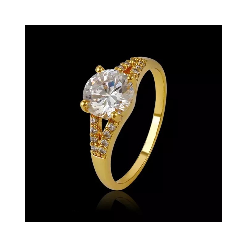 Dtup Anillo Compromiso Chapado En Oro De 18k Piedra Grande