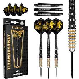 Mission | James Hurrell Darts | Steel Tip | 95% Tungsten | V2 | Black PVD & Yellow | Multiple Weights (22, Grams)