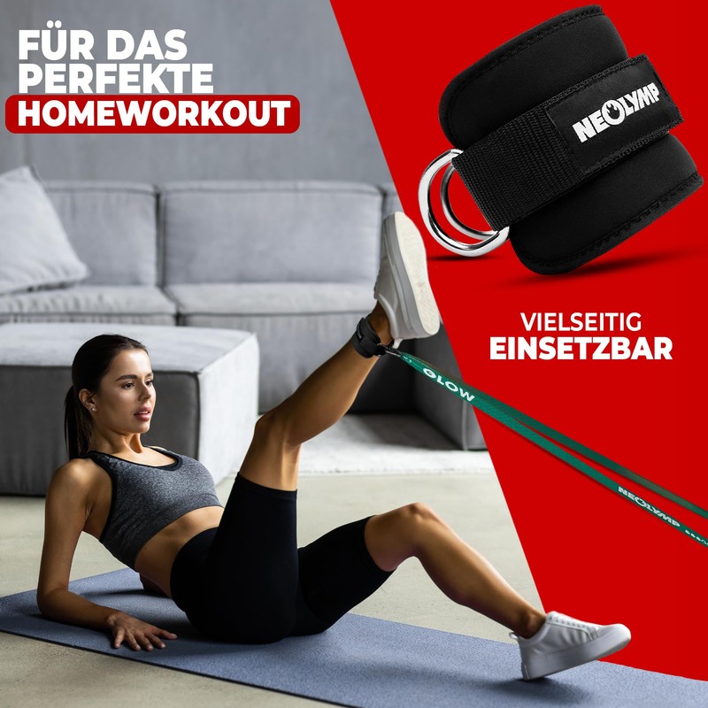NEOLYMP Foot Straps Cable Pull (Black) - Safe Workout -