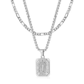 Gifts for Men Silver Initial Necklaces for Men Square Initial Letter Pendant Necklace Silver Layered Necklace Capital Letter A-Z Necklace Birthday Christmas Gifts for Boys