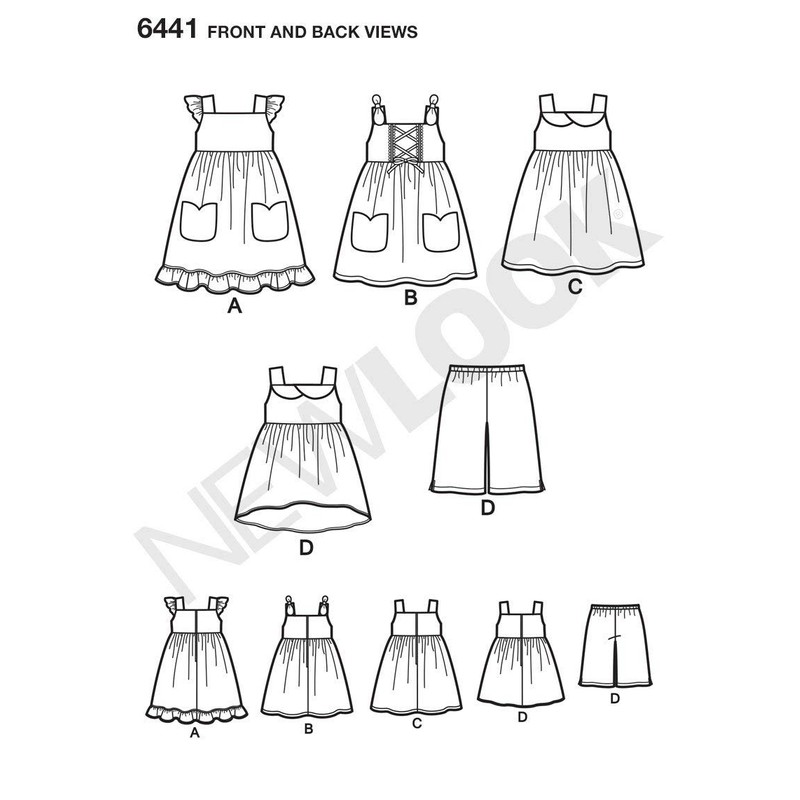 New Look Pattern 6441A Toddlers' Easy Dresses, Top and Cropped