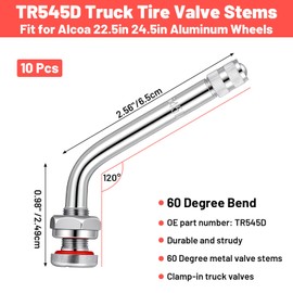 MAQUITA 10pcs TR545D Truck Tire Valve Stems - 60 Degree Bend Wheel Valve Stems for Alcoa 22.5" & 24.5" Aluminum Wheels, Copper Material, Tire Regrooving Tool Compatible
