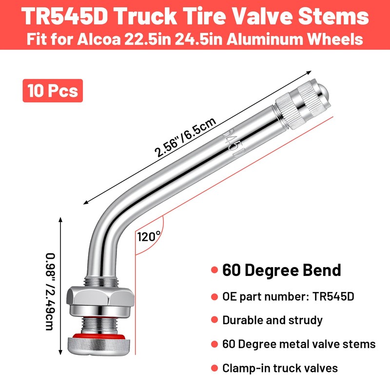 MAQUITA 10pcs TR545D Truck Tire Valve Stems - 60 Degree