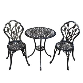 JARDIN DE CENTENNIAL Patio Bistro Set.Rust-Resistant Cast Aluminum Bistro Table Set with Umbrella Hole for Backyard (Tulip Copper)