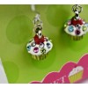 SWEET SOIREE Cupcake Enamel Rhinestone Hook Earrings, Silver Tone, NIB