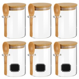 6 Pack 16 OZ Glass Jars with Airtight Lid, Tea Jars Screw Top for Loose Tea with Spoons, Loose Leaf Container Airtight, Jar with Lids for Kitchen Chia Snacks Spice Sugar, Overnight Oats Containers
