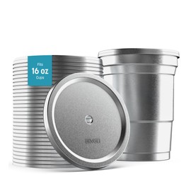 30-Pack Aluminum Lids with Straw Hole, Compatible with Ball Top Cup Party Cups (16oz Size Only) Cups Sold Separately