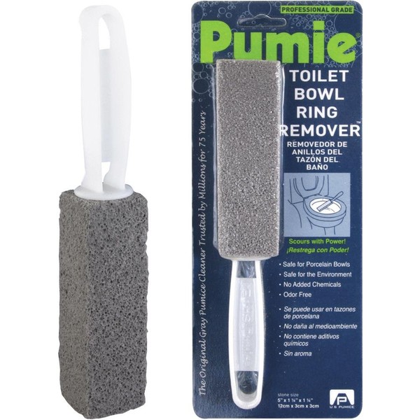 Pumie Toilet Bowl Ring Remover, TBR-6, Pumice Stone with Handle, Removes Unsightly Toilet Rings and Stains from Toilets; Sinks; Tubs; Showers, Safe for Porcelain, Pack of 3