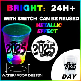 2025 Graduation Party Supplies, 60 Pack Glow in the Dark Plastic Graduation Party Cups (16 oz)-Essential Graduation Decorations for Grad Festivities, Sturdy Reusable Drinkware for Class of 2025