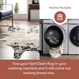 nuLOOM Shaped 6' x 8' SpinClean Machine Washable Stain-Resistant Area Rug Medium Profile for Living Room, Bedroom, and Dining Room, Marcia Black