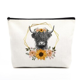 Western Makeup Bag Cow Print Stuff Cow Gifts Western Accessories for Women Birthday Graduation Friendship Cow Western Stuff for Female Niece Friend Daughter Aunt Floral Cow Lovers Travel Organizer