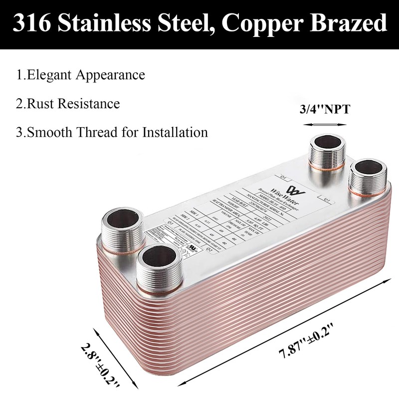 Brazed Plate Heat Exchanger Stainless Steel SS316L 3"x8" 26 Plates