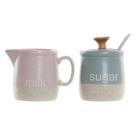 MGE - Sugar Bowl with Lid and Spoon + Milk Jug - Set of 2 for Breakfast or Snack - Spice or Sauce Dispenser - Stoneware