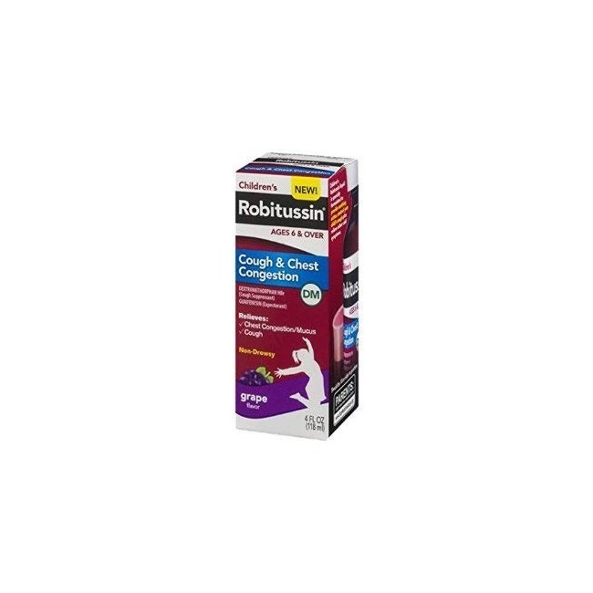 Robitussin Children's Cough & Chest Congestion Dm Syrup Grape Flavor 4 Oz (3 Pack)