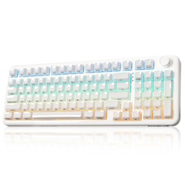 YUNZII X98 QMK/VIA Teclado mecánico inalámbrico con perilla, teclas Jelly Keycaps Hot Swap Gaming Keyboard, BT5.0/USB-C/2.4GHz, interruptores prelubricados Montaje de junta RGB para Wins/Mac (blanco