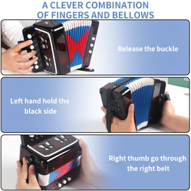 Lotkey 7 Key Kids Accordion, 3 Bass Mini Accordion Instrument, Lightweight and Durable Portable Design for Students, Children, Beginners to Practice (Black)