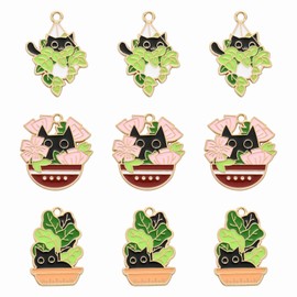 DanLingJewelry 15Pcs 3 Styles Plant with Black Cat Charms Enamel Plant Charms Potted Plant Charms for Jewelry Making Bracelets Bulk