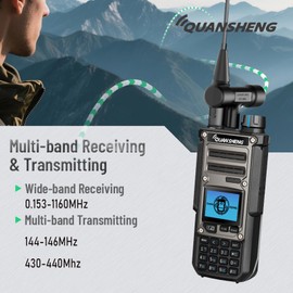 Quansheng TK11(8) Walkie Talkie - High Power with 3000mAh Battery, VHF UHF Dual Receive, AM FM CW SSB NOAA, IP54 Dust/Water Resistance, Magic Voice - 999 Channels with DTMF Encryption Two Way Radio