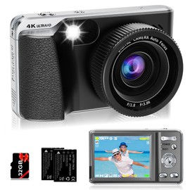 4K Digital Camera for Photography Autofocus,Macro Digital Camera for Kids with SD Card,48MP Vlogging Camera for YouTube,Compact Digital Camera with 18X Digital Zoom,Flash, Anti-Shake,2 Batteries