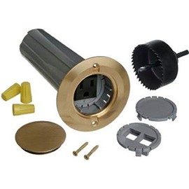 Steel City E971FBDI-2 One-Gang Drop in Floor Box with Hole Saw, 11.8 Cubic Inches, Non-Metallic with Brass Cover, Pre-Wired Single Receptacle