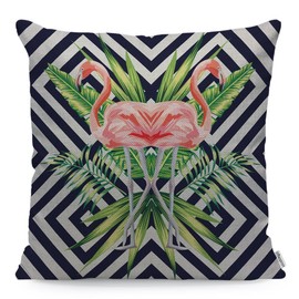 WONDERTIFY Flamingo Cushion Cover Beautiful Bird Tropical Banana Leaves Decorative Throw Pillow Covers For Couch, Bed Sofa Pillows Case Pink Black White 45X45 Cm
