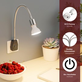 ledscom.de LESCH Socket Lamp Reading Lamp Gooseneck Switch Chrome / Black + LED Lamp 206 lm White