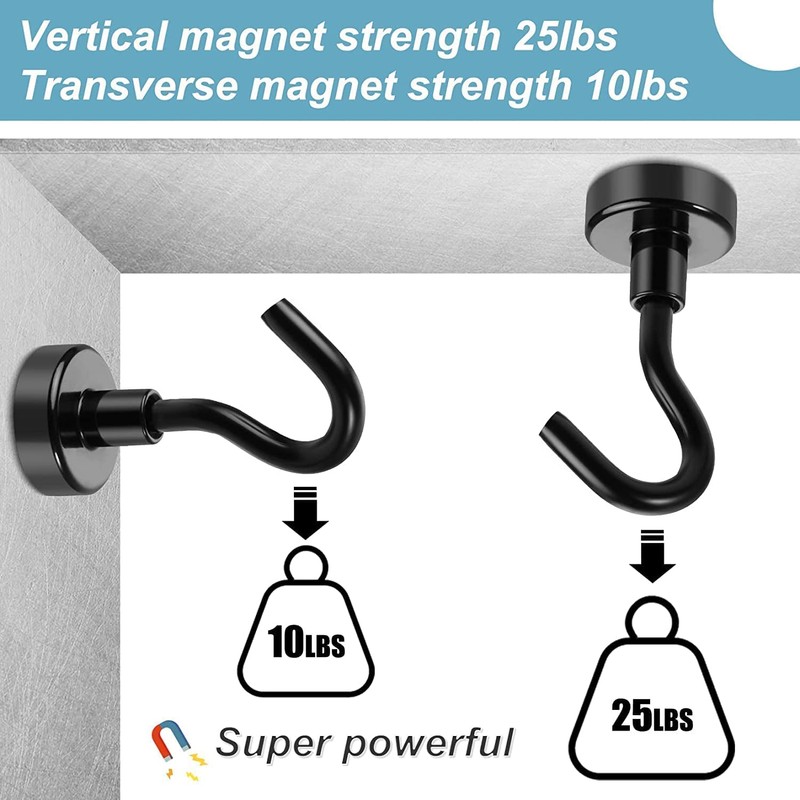 Magnetic Hooks, 12 Pack 22 lb+ Pull Extra Strong Neodymium