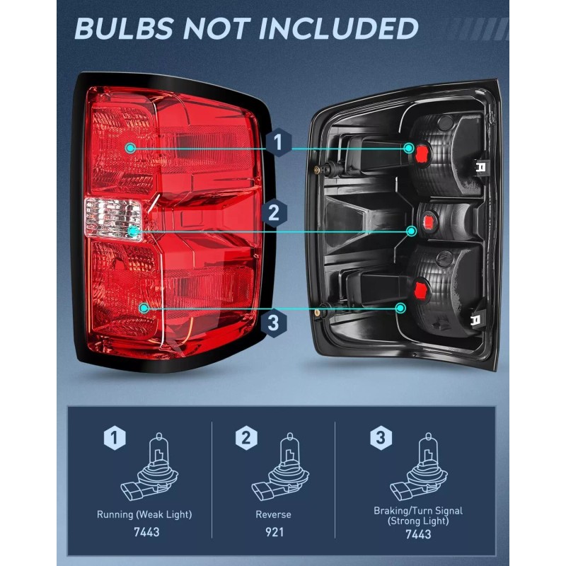 Nilight Taillight Assembly for 2014-2019 Chevy Silverado 1500 2500 HD