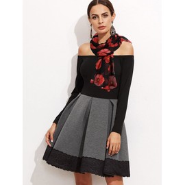 GERINLY Red Poppy Print Black Scarf Ladies Floral Hijab Head Wrap for Veterans Day Gifts Memorial Day Accessory