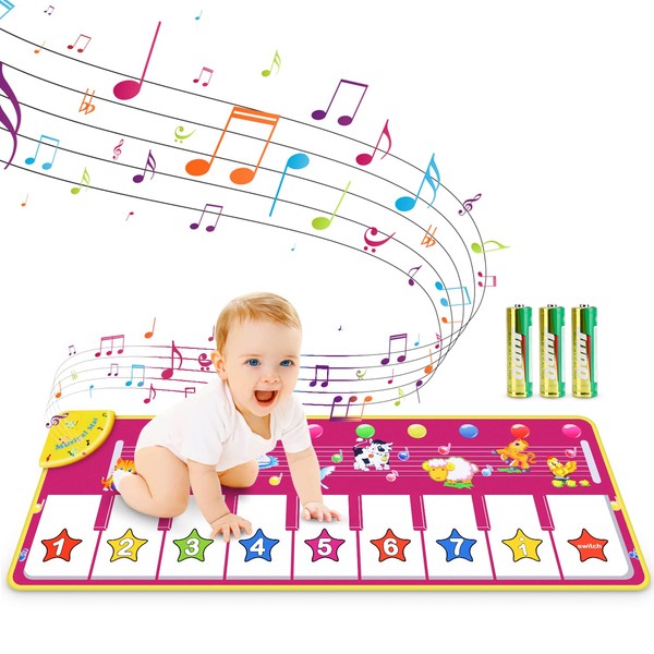 RenFox Musical Piano Mat, Toddlers Music Floor Keyboard Blanket Dance Mat with 8 Different Animal Sounds, Early Learning Educational Toys Gift for 1 2 3 4 Years Old Baby Boy Girl (Batteries Included)