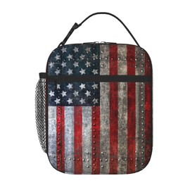 Fekroma Portable Lunch Bag 3D printing Lunch Box Lightweight Lunchbox Reusable School Tote Bag for Boys, Gilrs, Kids and Youth (Tin US Flag, One Size)