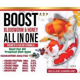 A.D.P. Fish Booster Bloodworm Honey 100g - Goldfish & Tropical Fish Food, Small Floating Pellet for Faster Growth & Color Enhancement, High Protein 32%, Aquarium Baby Fish & Newborn Fry Feed Care