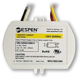 Espen LED Driver, VEL12020120H-3 (CA) Constant Current, 200 mA, Max. 12W, 120V Input, High Power Factor