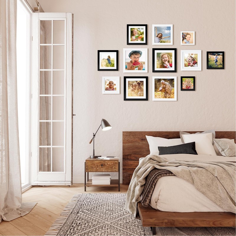 KINLINK 9x9 Picture Frame Black Set of 4, Wooden Square