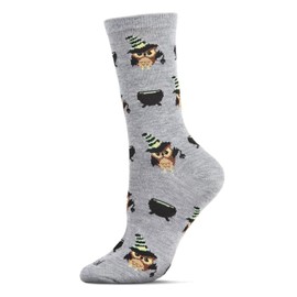 MeMoi Women's Witchy Owl Festive Crew Socks Medium Gray Heather 9-11